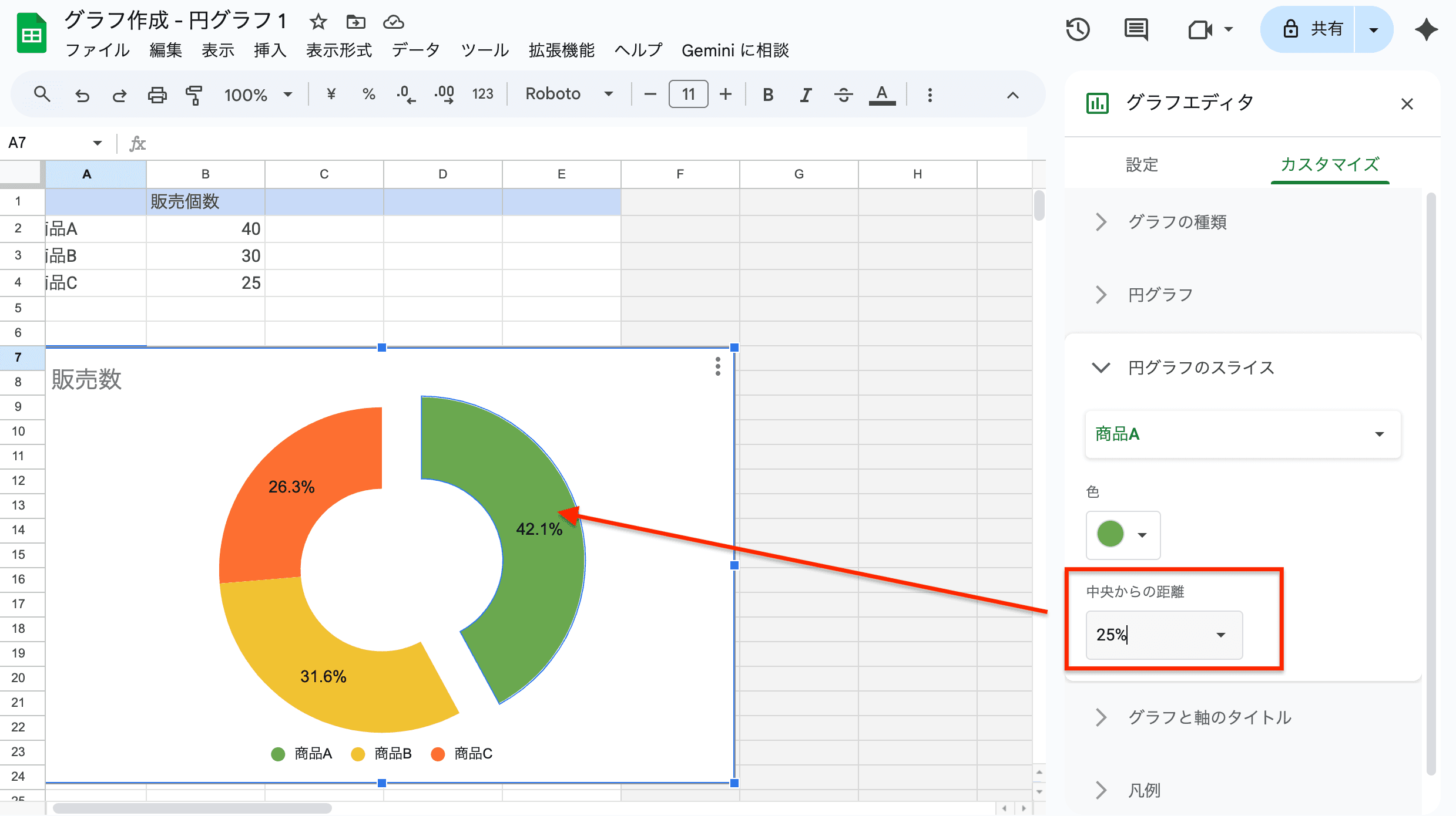 円グラフの特定のスライスのみ切り出す