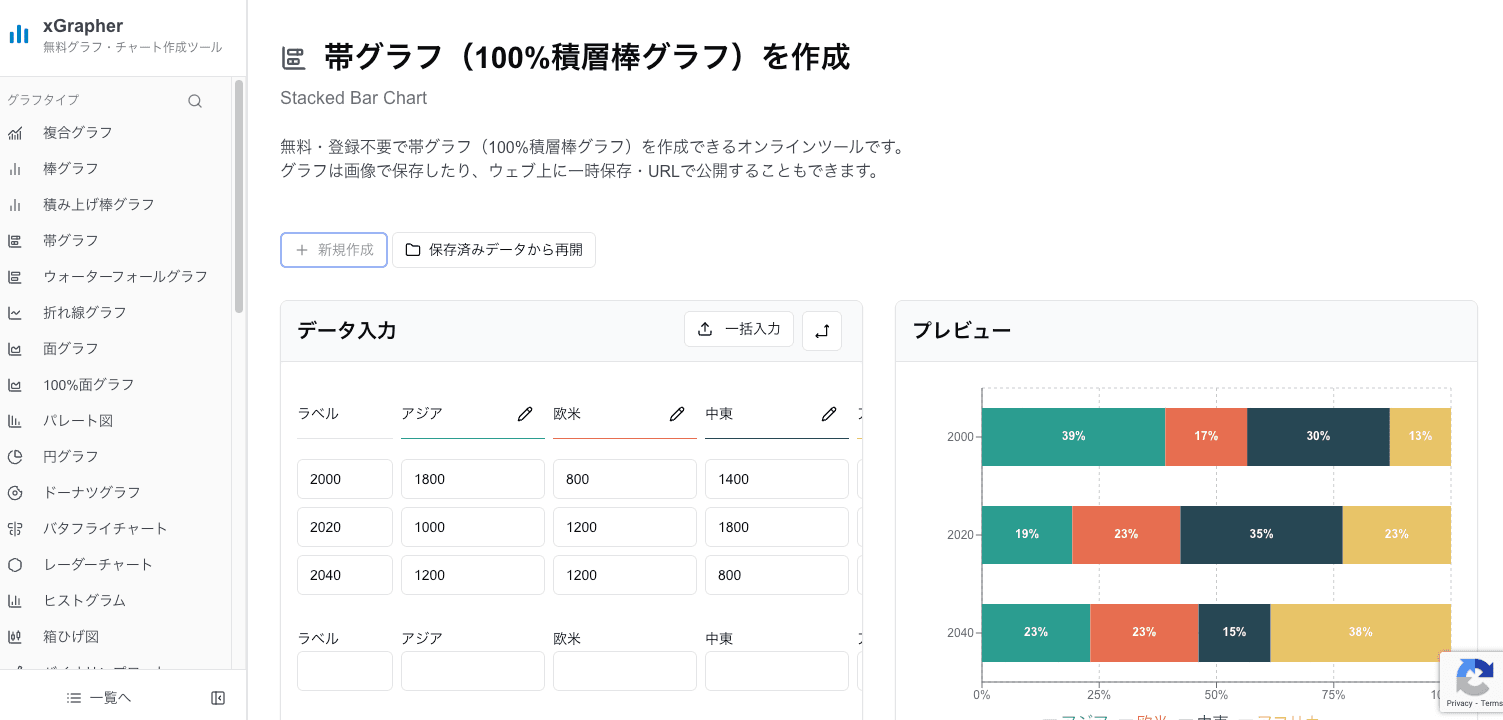 xGrapherの帯グラフ作成画面