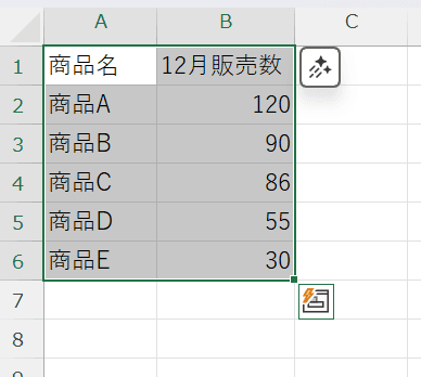 ドラッグして表の範囲を選択