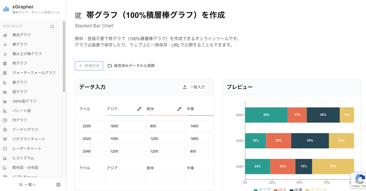 xGrapherの帯グラフ作成画面