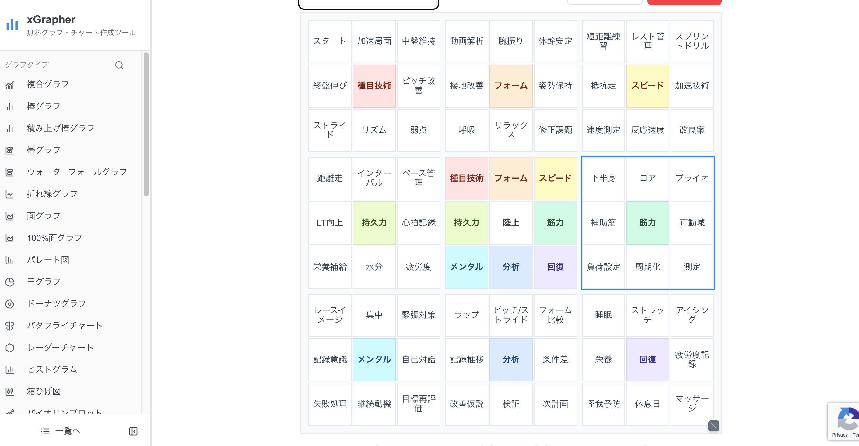 xGrapherのマンダラチャート作成画面 xGrapherのマンダラチャート作成画面