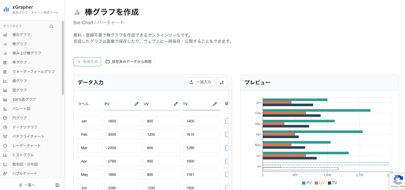 xGrapherの横棒グラフ作成画面のスクリーンショット xGrapherの横棒グラフ作成画面のスクリーンショット