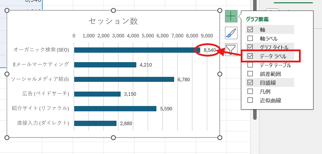 データラベルを追加し他画面 データラベルを追加し他画面