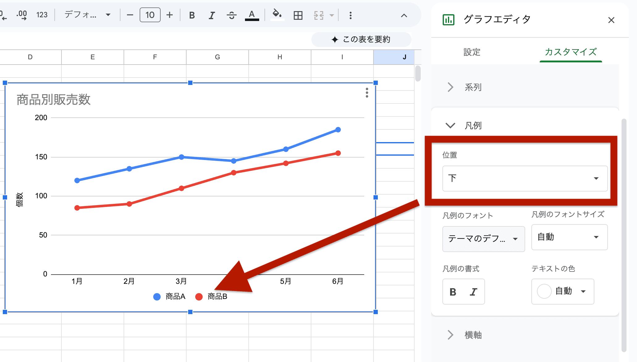 「凡例」セクションで表示位置を調整 「凡例」セクションで表示位置を調整